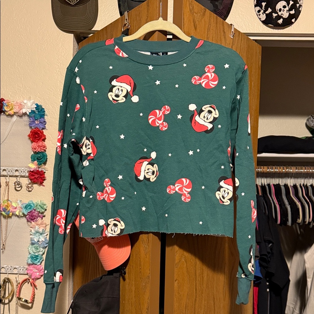 Green Holiday Sweater with Cartoon Characters